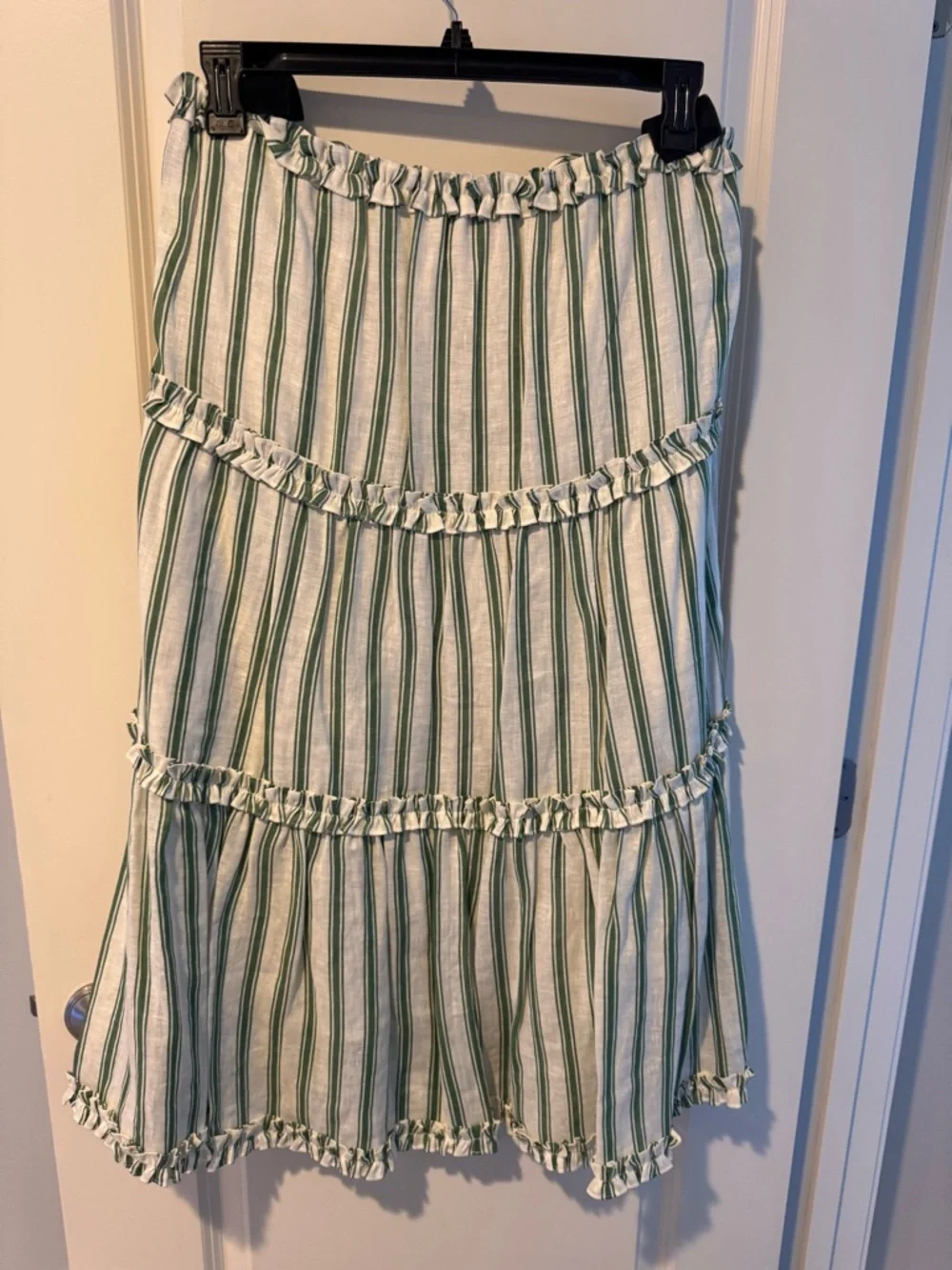 NWT Tory Burch Green & White Awning Striped Tiered Skirt | XL